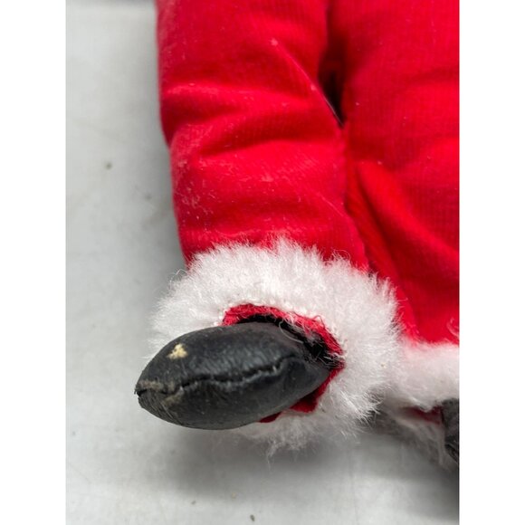 vintage Santa doll figurine bendable painted face red green gloves strips READ - Picture 10 of 10